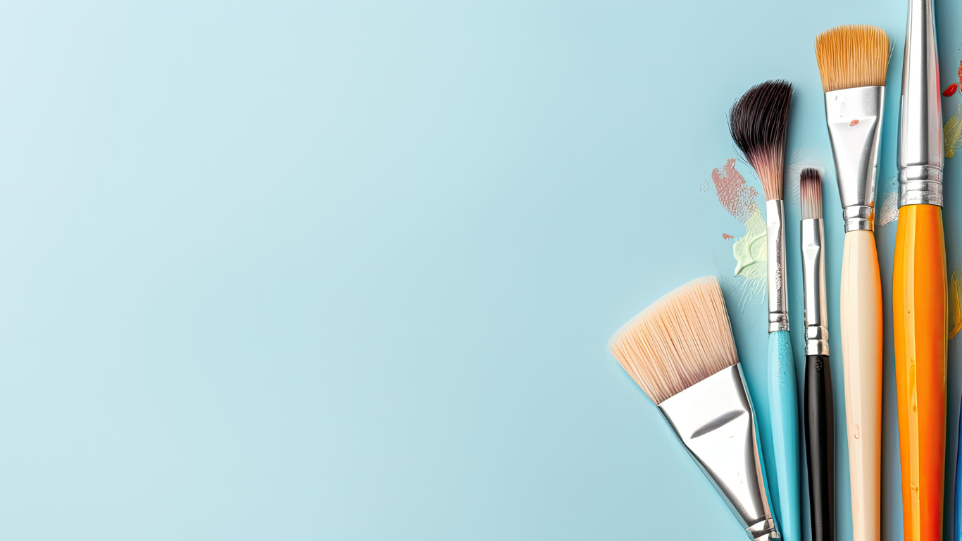 Colorful craft supplies and paintbrushes